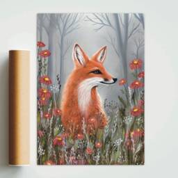 A4 A5 Fox Art Print - Fantasy Art Poster Enchanted Forest Woodlands Whimsical - Nursery Wall Cute Fox - thumbnail 4