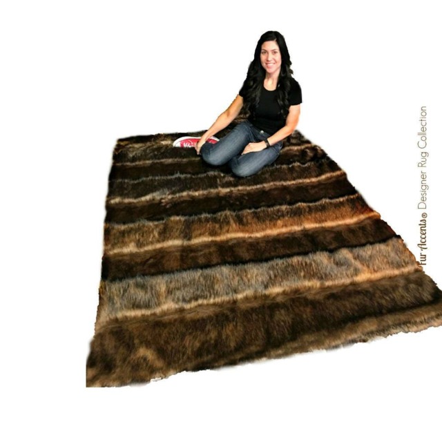 Faux Fur Stripe Rug - Red Brown Fox, Plush Area Handmade Usa - image 1