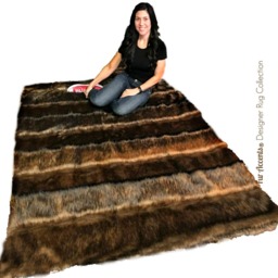 Faux Fur Stripe Rug - Red Brown Fox, Plush Area Handmade Usa - thumbnail 2