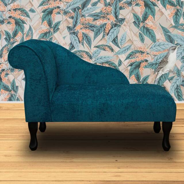 Teal Chenille Chaise Longue Handmade Small Sofa Day Bed - image 1