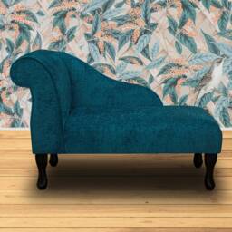 Teal Chenille Chaise Longue Handmade Small Sofa Day Bed - thumbnail 1