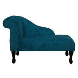Teal Chenille Chaise Longue Handmade Small Sofa Day Bed - thumbnail 3
