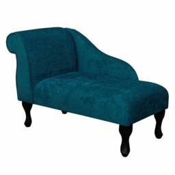 Teal Chenille Chaise Longue Handmade Small Sofa Day Bed - thumbnail 2