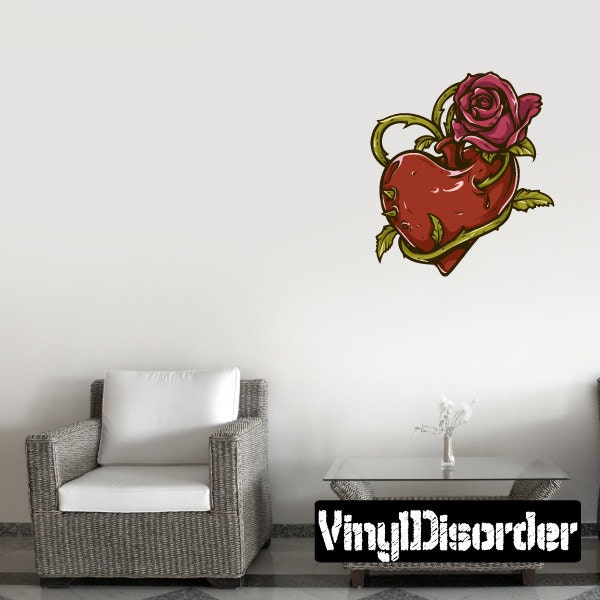Rose Heart Wall Decal - Fabric Vinyl Removable & Reusable Heartuscolor016Et