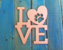 "Unfinished, Wooden, Love With Dog Print, Diy Craft, Unpainted For Wall Decor, Wreaths, Room Gifts 1"" To 42" - thumbnail 1