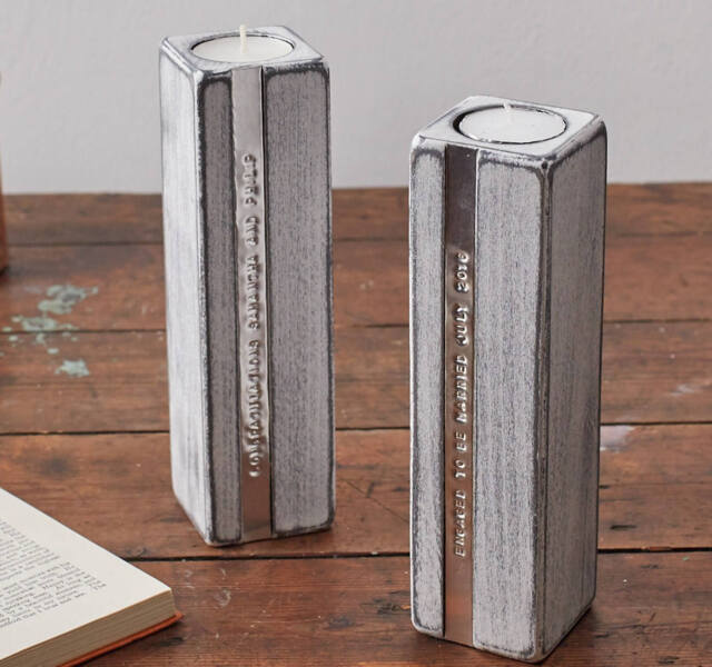 Wooden Candle Tealight Holders - Set Of Two - 5Th Wedding Anniversary Gift Personalised Candle Wooden Present Handmade - image 1