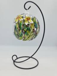 December Birth Flower Hanging Tealight Holder, Hand Painted Glass, Narcissus & Holly, Birthday Gift, Mood Lighting, Candle Holder - thumbnail 1