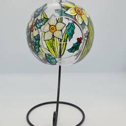 December Birth Flower Hanging Tealight Holder, Hand Painted Glass, Narcissus & Holly, Birthday Gift, Mood Lighting, Candle Holder - thumbnail 3