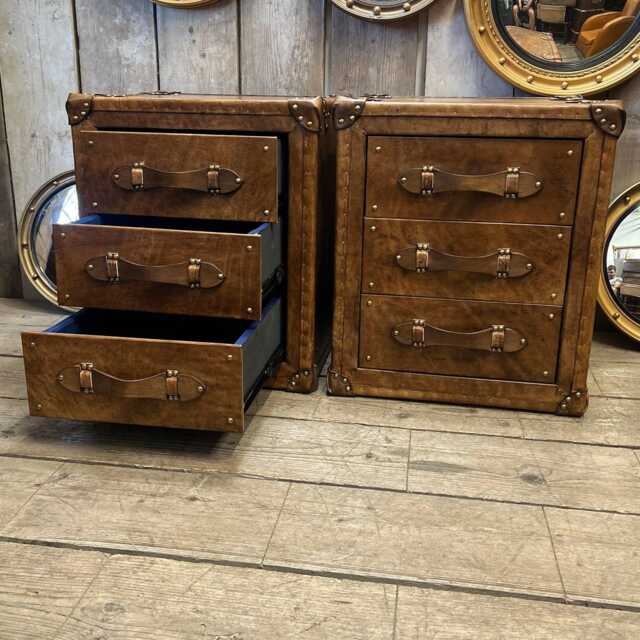 Handmade Oak Bedside Tables With Hand-Dyed Leather Drawer Units - Luxury Bedroom Furniture - image 1