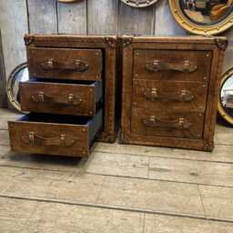 Handmade Oak Bedside Tables With Hand-Dyed Leather Drawer Units - Luxury Bedroom Furniture