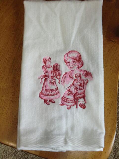 Embroidered Velour Hand Towel - Christmas Mrs. Claus Sketch