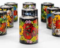 Ukrainian Hand Painted Tea Light Candle Holder, Christmas Candlestick Tealight Petrykivka Gift Ukraine Seller, S162 - thumbnail 1