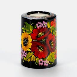 Ukrainian Hand Painted Tea Light Candle Holder, Christmas Candlestick Tealight Petrykivka Gift Ukraine Seller, S162 - thumbnail 3