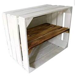 1 X White Painted Crate With Long Burnt Wood Shelf - Wooden Apple Crates, Ideal Storage Boxes Box Display Crate Bookshelf Dresser - thumbnail 2