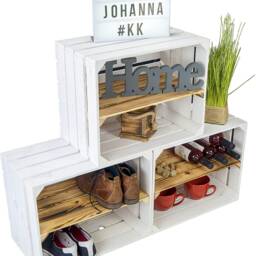 1 X White Painted Crate With Long Burnt Wood Shelf - Wooden Apple Crates, Ideal Storage Boxes Box Display Crate Bookshelf Dresser - thumbnail 3