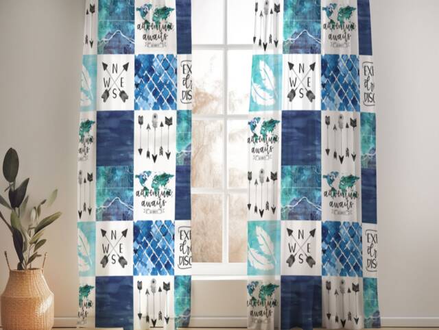 Adventure Awaits Nursery Curtains Handmade Cotton, Blackout Option - image 1