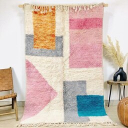 Colorful Geometric Patchwork Moroccan Rug - Large 9x12 Area Handmade Berber Shag Vibrant Pink & Teal Wool Carpet - thumbnail 2