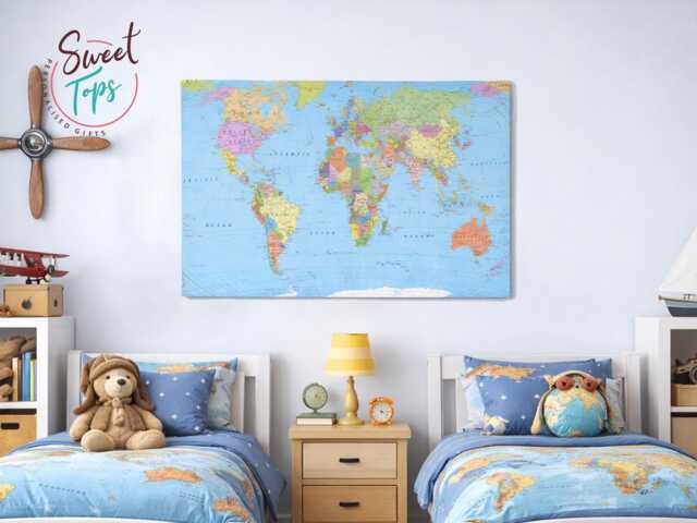 World Map Canvas Wall Art Large Picture Print Home Office Decoration - image 1