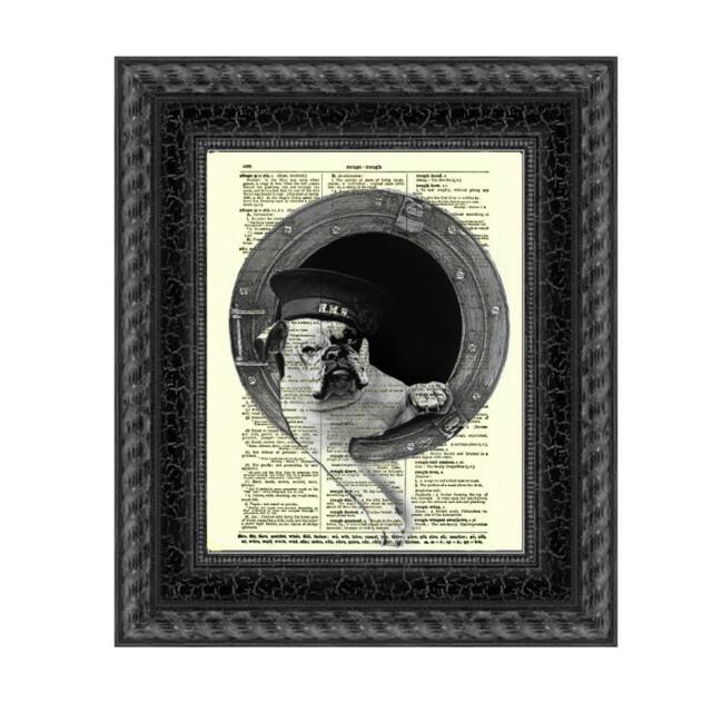 Sea Dog Hms Royal Navy Bulldog Art Printed On An Upcycled 1897 Dictionary Page Beach Collage English Coastal Wall Decor - image 1