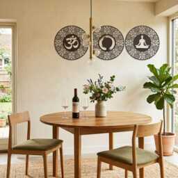 Spiritual Metal Wall Art Set Of 3, Om Zen Yoga Mandala Circle Decor, Meditation Living Room Sign, Boho Home Gift - thumbnail 3