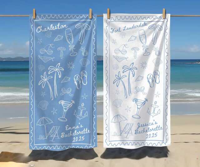 Bachelorette Beach Towel, Custom Bridal Party Personalized Bridesmaid Gift, Matching Towels - image 1