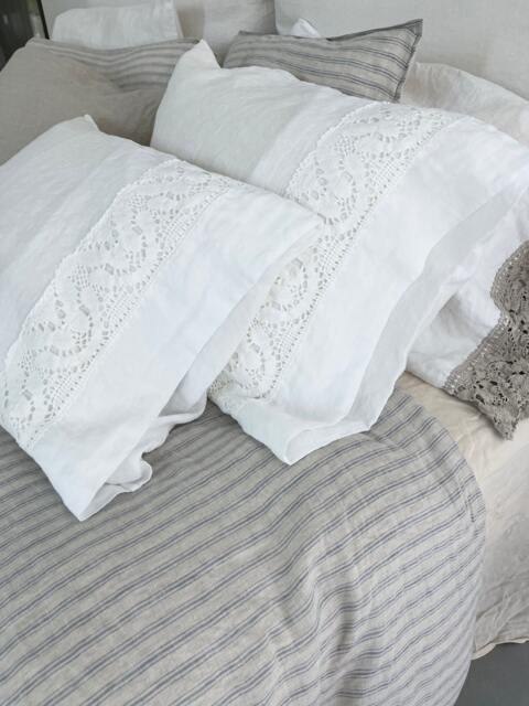 Linen Pillowcase With French Lace , Housewife Standard Queen King Euro Sham Body Pillow Size. Bed Pillows - image 1