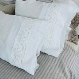 Linen Pillowcase With French Lace , Housewife Standard Queen King Euro Sham Body Pillow Size. Bed Pillows - thumbnail 2