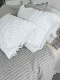 Linen Pillowcase With French Lace , Housewife Standard Queen King Euro Sham Body Pillow Size. Bed Pillows - thumbnail 1