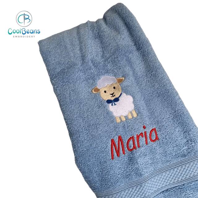 Lamb Towel - Personalised Face Cloth/Hand Bath = Embroidered - image 1