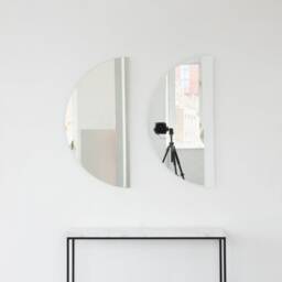 Set Of 2 Luna??? Half-Moon Semi-Circular Frameless Contemporary Round Mirrors - thumbnail 3