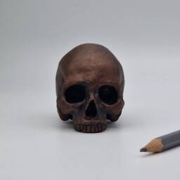 Bronze Effect Solid Tiny Human Half Skull Ornament. Small Replica Plaster Of Paris Skull - thumbnail 2