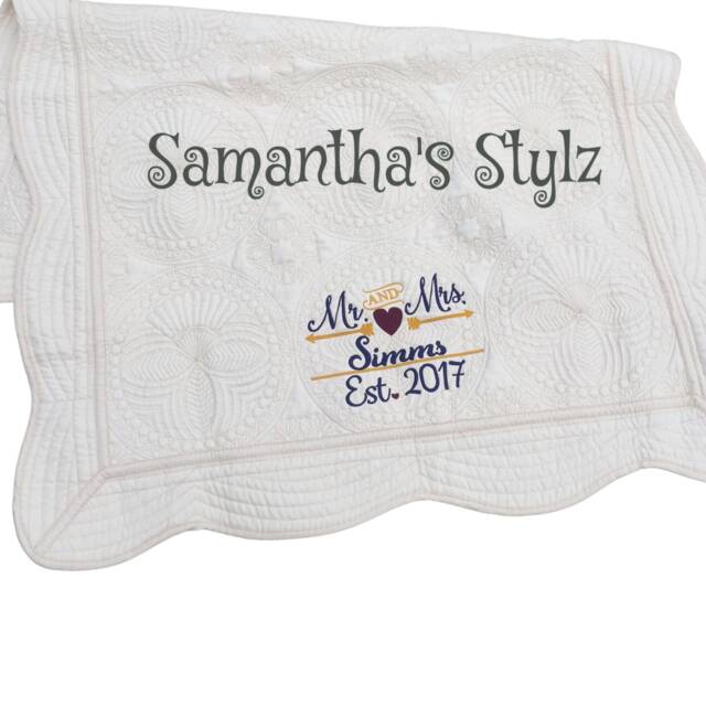 Monogrammed Baby Quilt, Custom Cream Lap Embroidered Cotton Personalized Keepsake Blanket, Birth Announcement Quilt - image 1