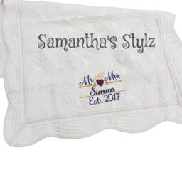 Monogrammed Baby Quilt, Custom Cream Lap Embroidered Cotton Personalized Keepsake Blanket, Birth Announcement Quilt