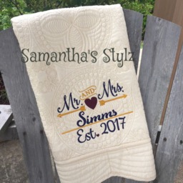Monogrammed Baby Quilt, Custom Cream Lap Embroidered Cotton Personalized Keepsake Blanket, Birth Announcement Quilt - thumbnail 2