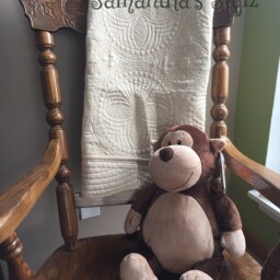 Monogrammed Baby Quilt, Custom Cream Lap Embroidered Cotton Personalized Keepsake Blanket, Birth Announcement Quilt - thumbnail 3