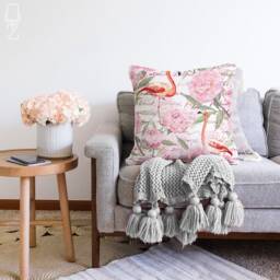 Pillow Cover With Red Flamingo & Pink Flowers - Double Sided Printing On Soft Chenille Fabric Multi Size Options Oeko-Tex?? - thumbnail 2