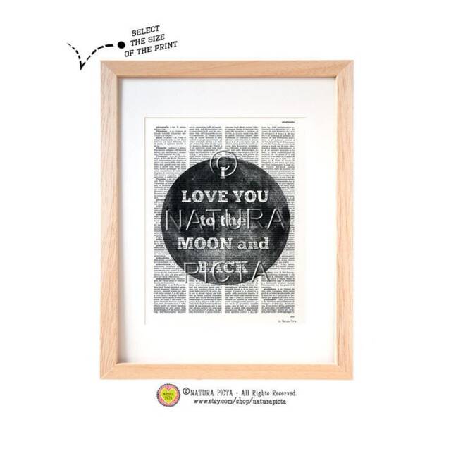 I Love You To The Moon & Back Quote Print, Moon Art Print, Moon Book Art, Moon Dictionary Print, Love Anniversary Print, Natura Picta - image 1