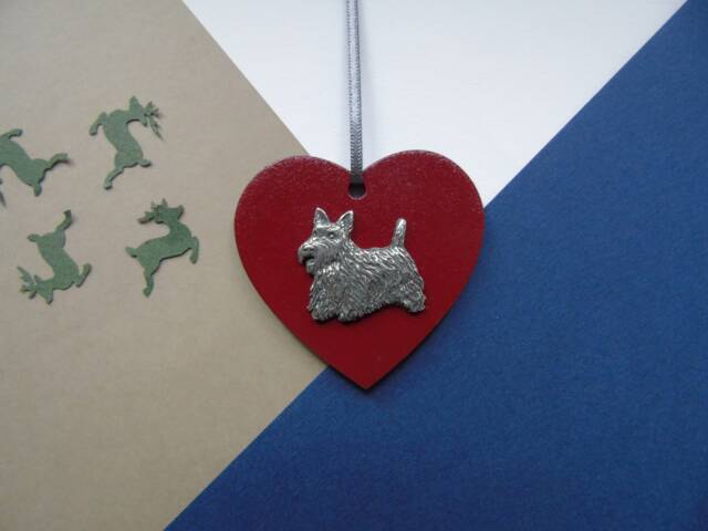 Scottish Terrier Wooden Heart Decoration - Scottie Christmas Ornament Lover Gift Memorial Mum - image 1