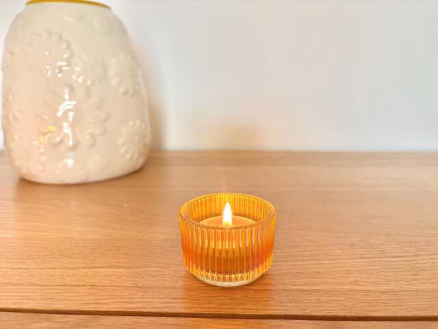 Hand Painted Orange Glass Candle Holder - image 1