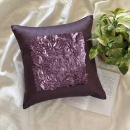 Ribbon Embroidered Solid Pattern, Plum Purple Art Silk 24x24/26x26 Modern Euro Sham - Vintage Love - thumbnail 3
