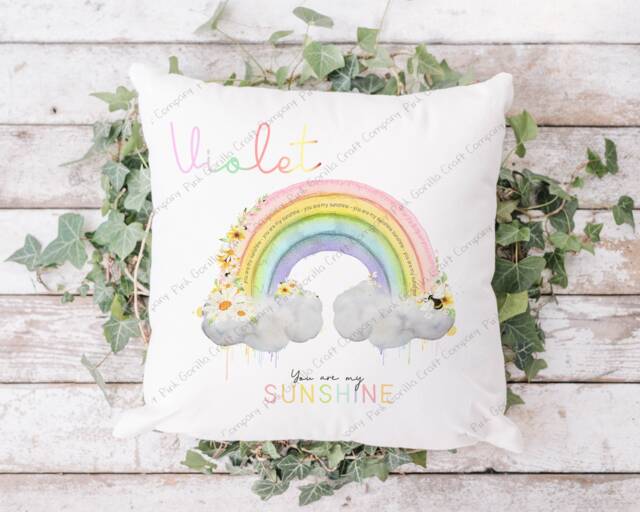 Name Cushion, Sunshine Gift, Daisy Rainbow, Personalised Gift For Her, Mum, My Sunshine, Rainbow - image 1