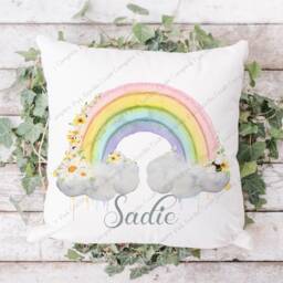 Name Cushion, Sunshine Gift, Daisy Rainbow, Personalised Gift For Her, Mum, My Sunshine, Rainbow - thumbnail 2
