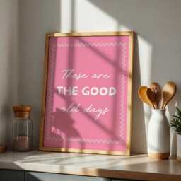 These Are The Good Old Days Pink Girly Print, Uplifting Quote, Affirmation Poster, Funky Retro Style Print Home Decor, Living Room Wall Art - thumbnail 2