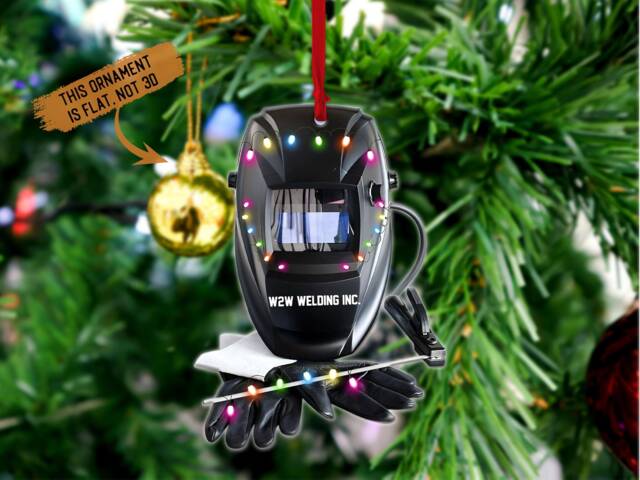 Personalized Welder Christmas Ornament, Welding Protective Gear Tree Hanger, Helmet & Gloves Gift For Dad - image 1