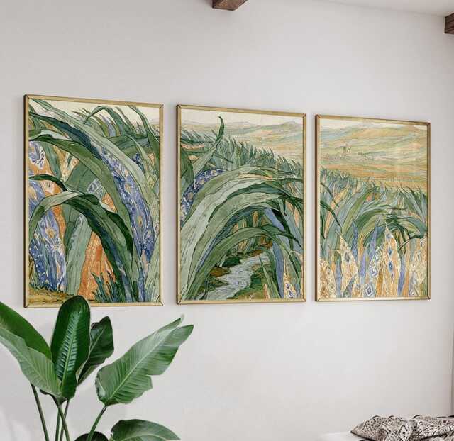 Green Grass Valley Poster Set, Botanical Wall Art, Landscape Prints - image 1