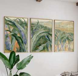 Green Grass Valley Poster Set, Botanical Wall Art, Landscape Prints - thumbnail 1