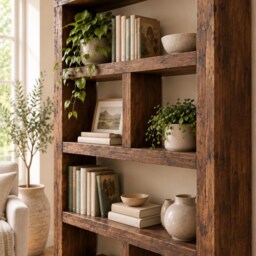 Reclaimed Timber Bookcase - Handmade Solid Wood Shelving - thumbnail 2