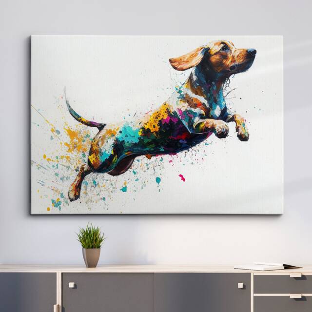 Sausage Dog Abstract Dachshund Pet Modern Painting Wall Art, Framed Canvas Poster Print, Home Kitchen Office Room Decor, Gifts - image 1