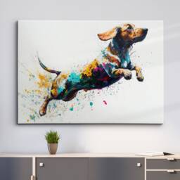 Sausage Dog Abstract Dachshund Pet Modern Painting Wall Art, Framed Canvas Poster Print, Home Kitchen Office Room Decor, Gifts - thumbnail 1