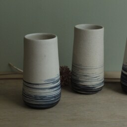 White Vase With Blue Lines, Handmade Ceramic Vase, Flower Stoneware Minimal Pottery Summer Home Decor - thumbnail 3